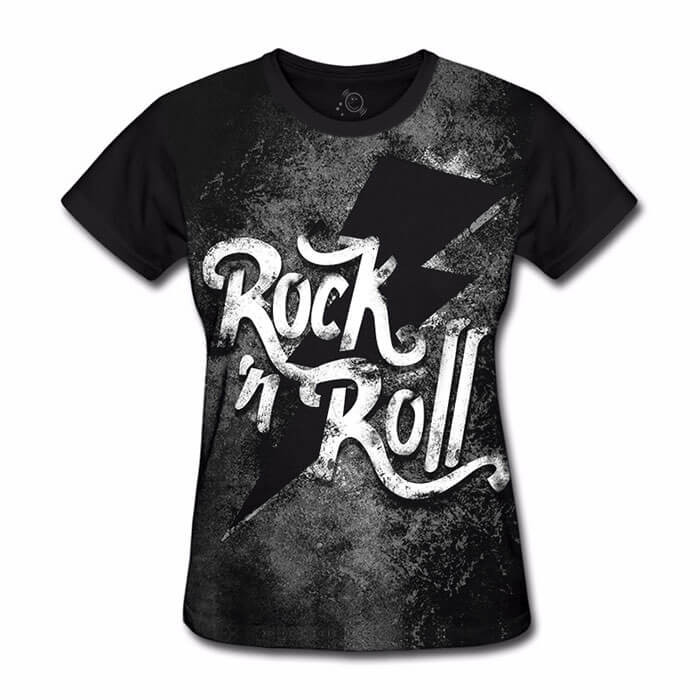 Baby Look Rock And Roll 100% Algodão Premium Marmorizado